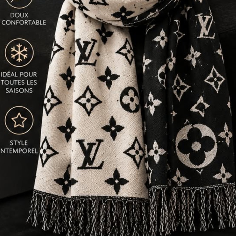 Designer-Inspired Reversible Knit Scarf - Black & Cream